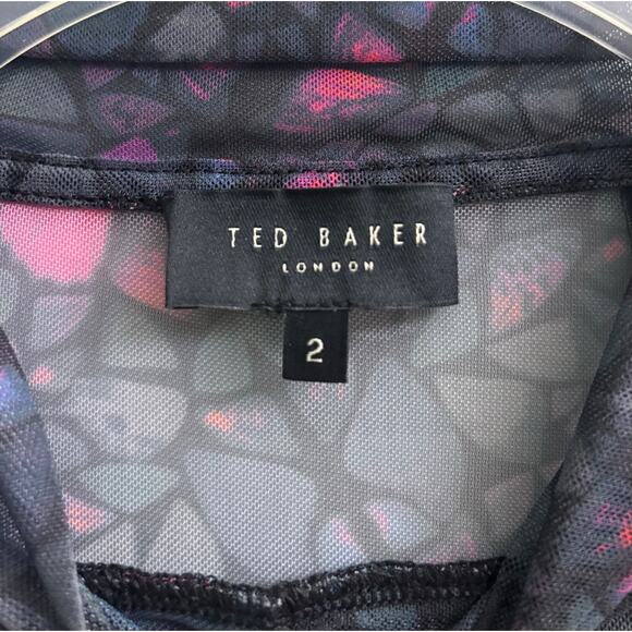 Ted Baker Kamill Butterfly Printed Mesh Mock Neck Long Sleeve Top Size 2 - Picture 5 of 6